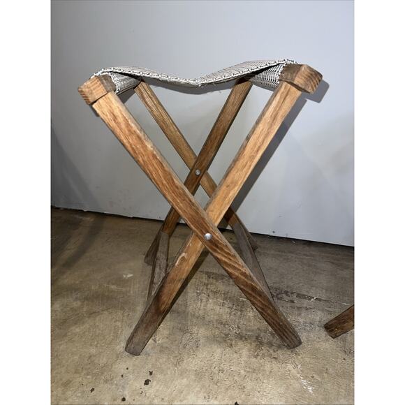 2 Vintage Canvas Folding Camp Stools Fishing Portable Camping Flaming Fireside - Picture 2 of 14